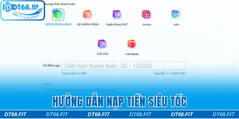 Hướng dẫn nạp tiền siêu tốc tại sân chơi online