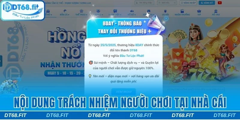 Nội dung trách nhiệm người chơi tại DT68