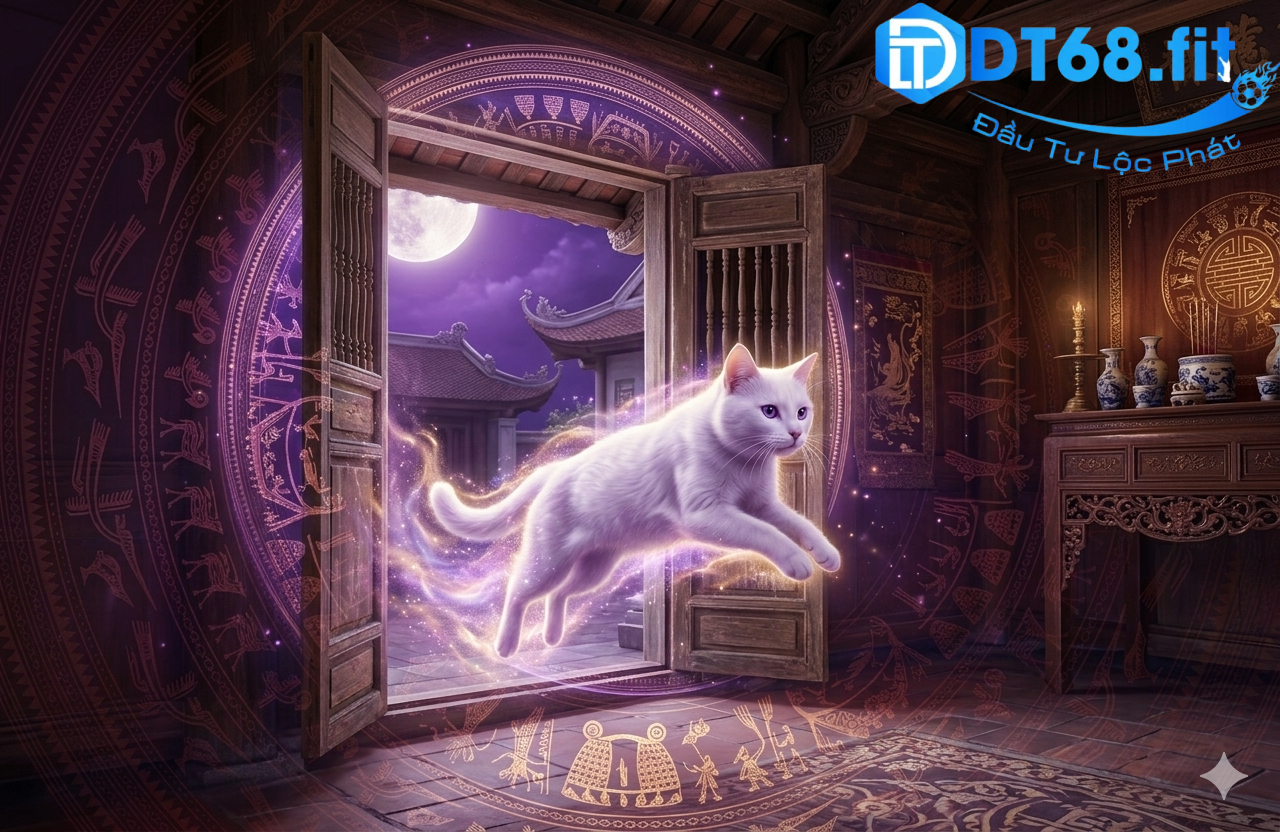 Hình ảnh mèo trắng nhảy vào nhà mang điềm báo tài lộc và may mắn trong phong thủy